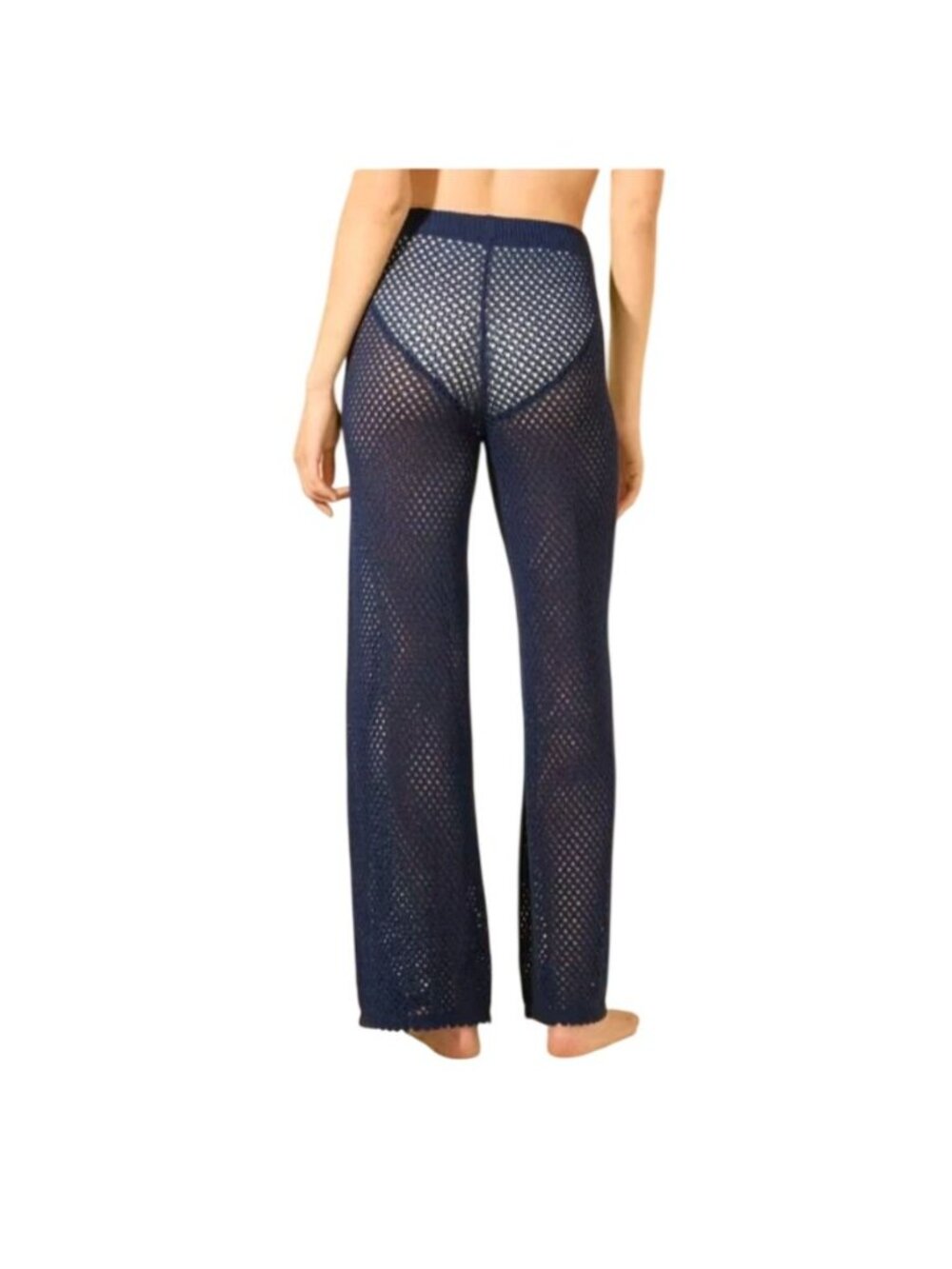Shade & Shore Navy Blue Crochet Knit Swim Cover-Up Pants XL 16 Scalloped Hem Bea - Picture 2 of 7